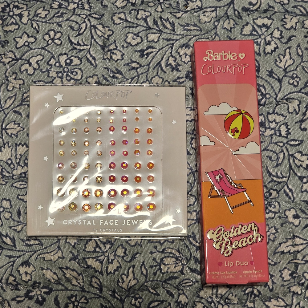 Barbie ColourPop Golden Beach Lip Duo and Crystal Face Jewels